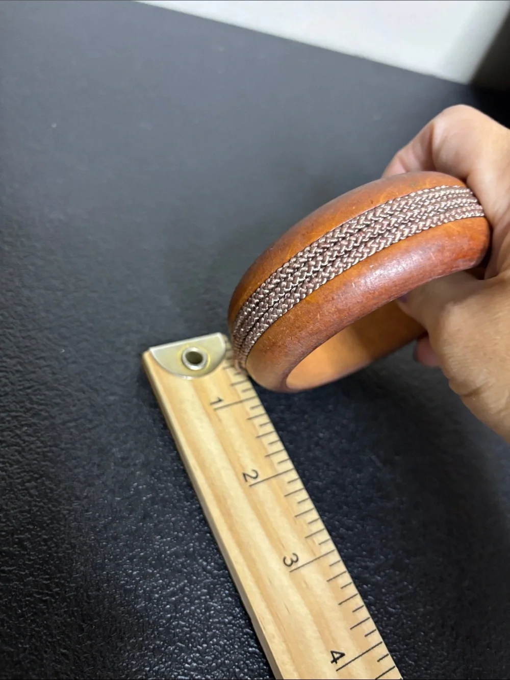 Wood Boho Bangle Bracelet Braided Rope Inlay - Brown Western Statement